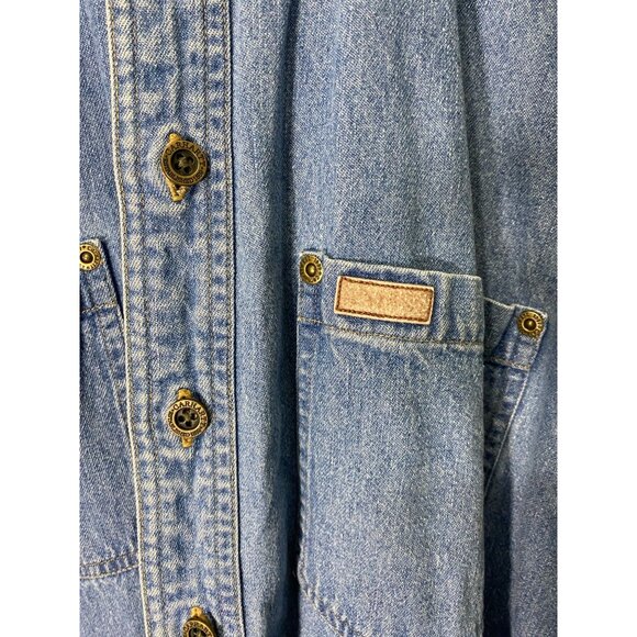Vintage Carhartt  Chambray Shirt Large Blue Denim Button-Up With Dual Pockets - Picture 4 of 10